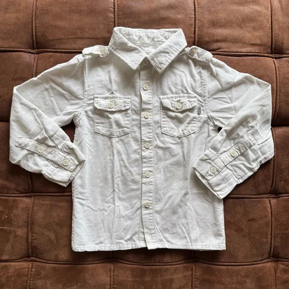 All kids items 5/$25 Juniors Off White Button-Up Corduroy Shirt - Picture 3 of 9